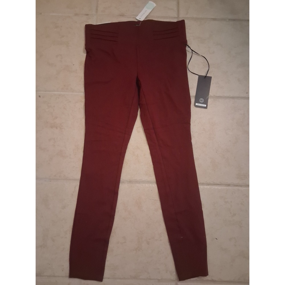 Dictionary Womens High Rise Skinny Leggings Burgundy Pintuck Waist Pull On Pants